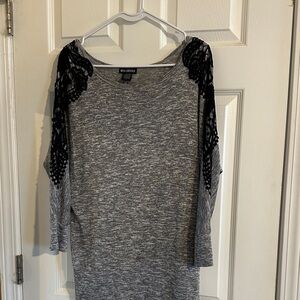 Miss Chievous Gray Sweater with Black Lace Accents